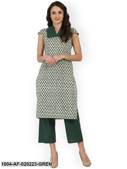 Green Printed Kurta with Palazzos