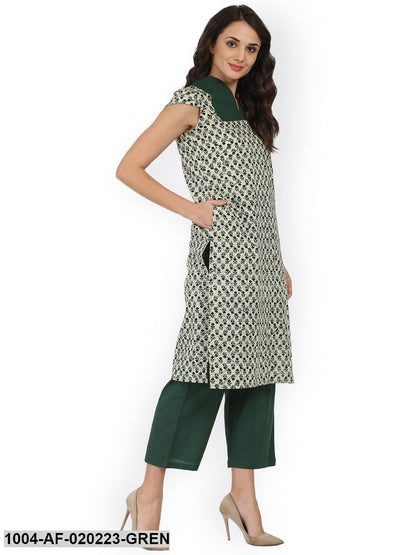 Green Printed Kurta with Palazzos