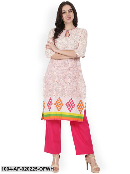 Off-White & Pink Printed Kurta with Palazzos