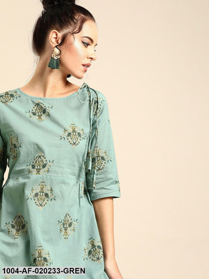 Green & Teal Blue Printed Kurta with Dhoti Pants