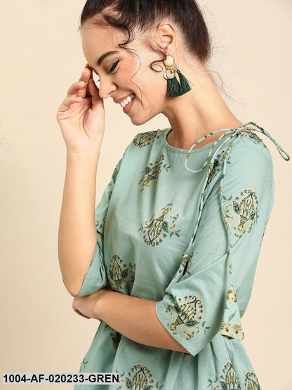 Green & Teal Blue Printed Kurta with Dhoti Pants