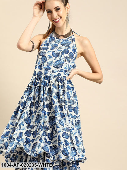 White & Blue Printed Kurta with Sharara