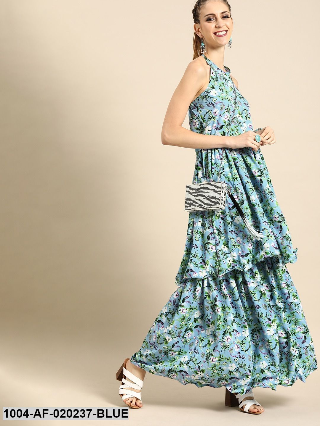 Blue & Green Printed Kurta with Sharara