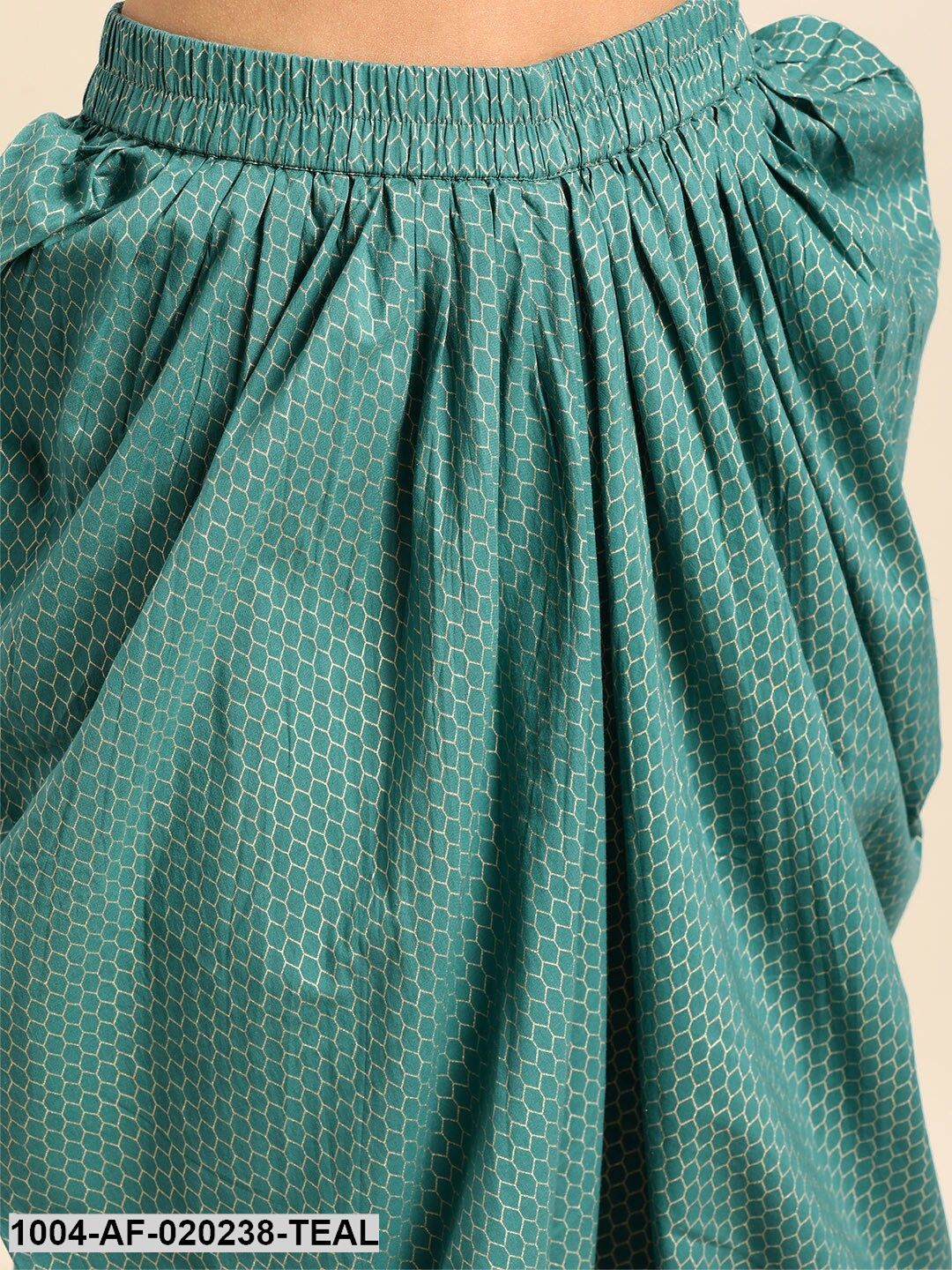 Teal Green & Gold-Toned Printed Kurta with Dhoti Pants