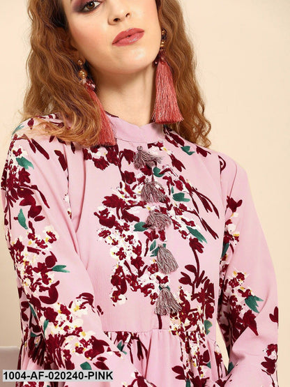 Pink & Maroon Printed Kurta with Dhoti Pants