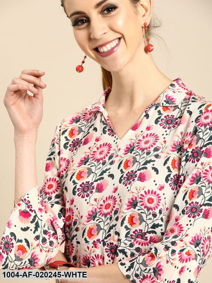 White & Pink Printed Kurta with Dhoti Pants