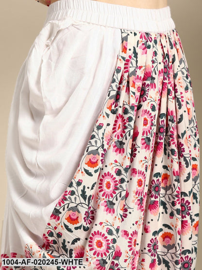 White & Pink Printed Kurta with Dhoti Pants