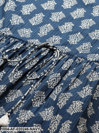 Navy Blue & Off-White Ethnic Printed Kurta with Dhoti Pants