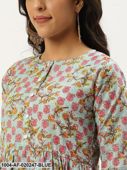 Blue & White Printed Kurta with Palazzos