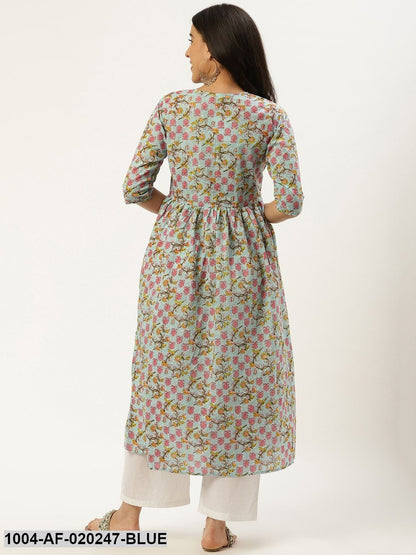 Blue & White Printed Kurta with Palazzos