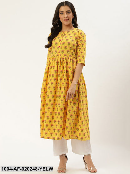 Yellow & Off-White Printed Kurta with Palazzos