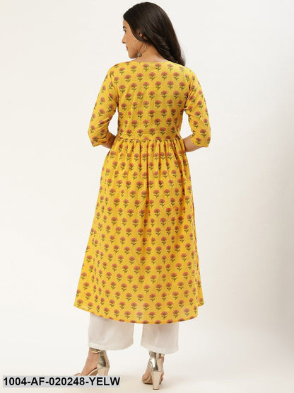 Yellow & Off-White Printed Kurta with Palazzos