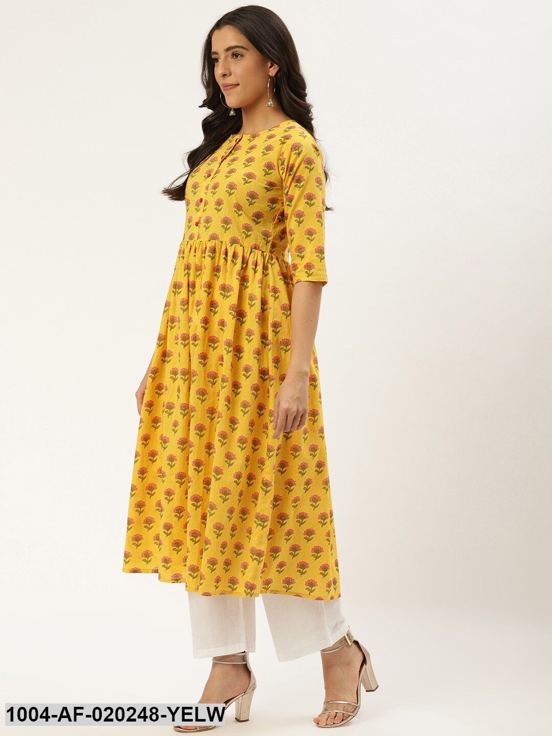 Yellow & Off-White Printed Kurta with Palazzos