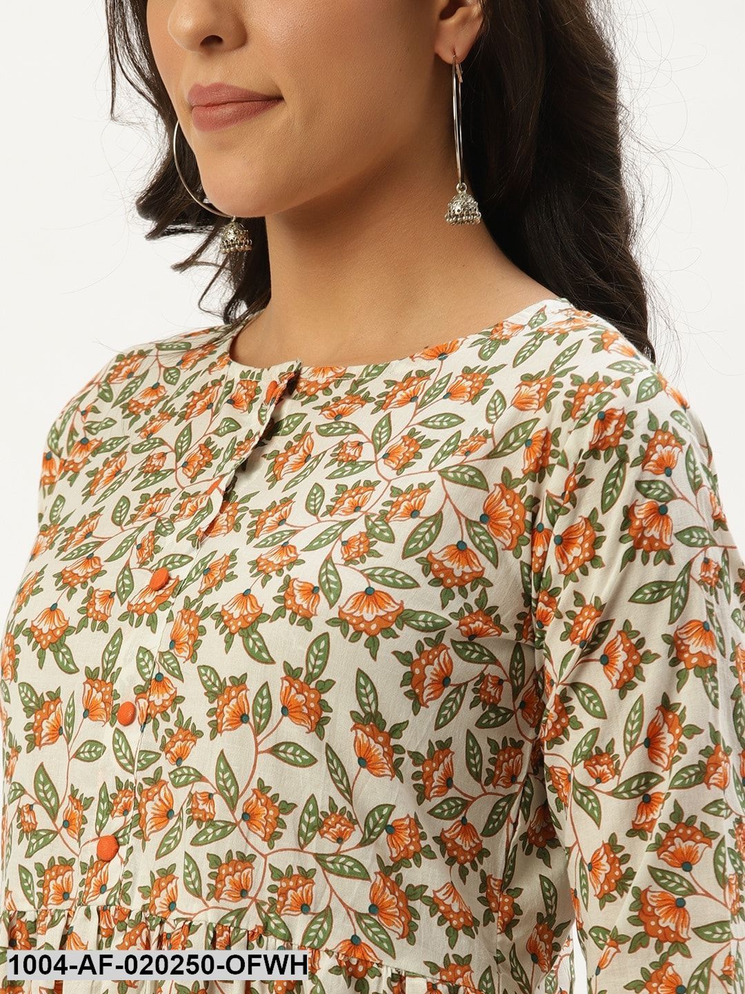 Off-White & Orange Printed Kurta with Palazzos