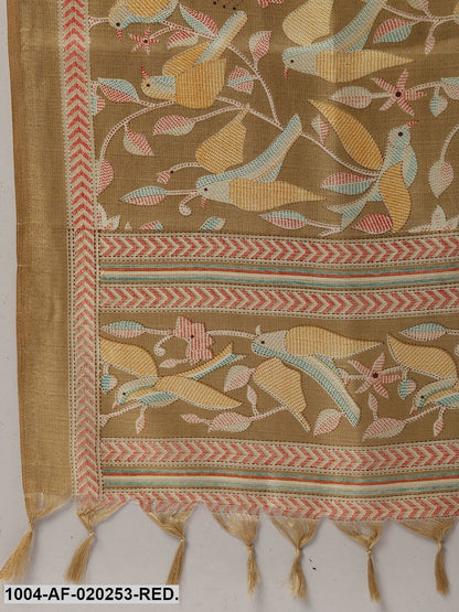 Red & Beige Solid Kurta with Trousers & Dupatta