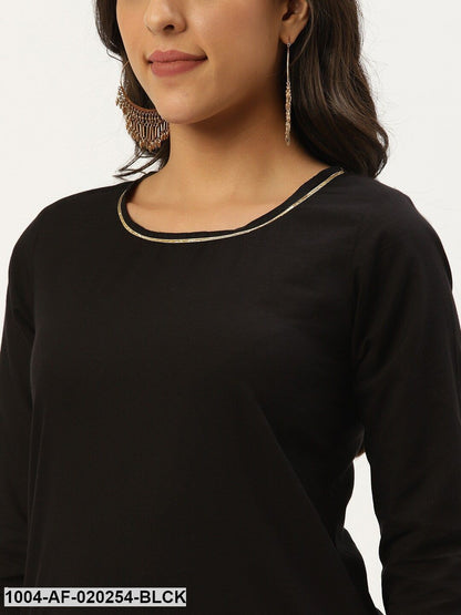Black Solid Kurta with Trousers & Dupatta