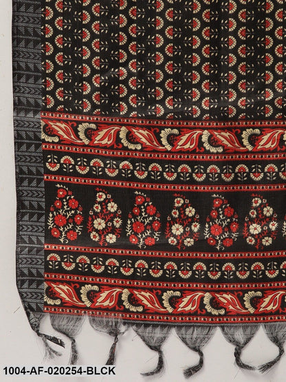Black Solid Kurta with Trousers & Dupatta