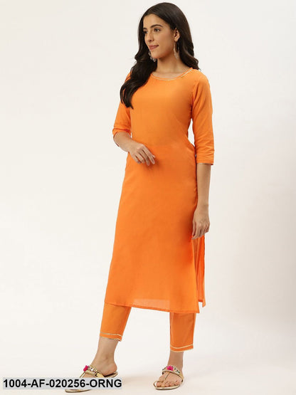 Orange & Black Solid Kurta with Trousers & Dupatta