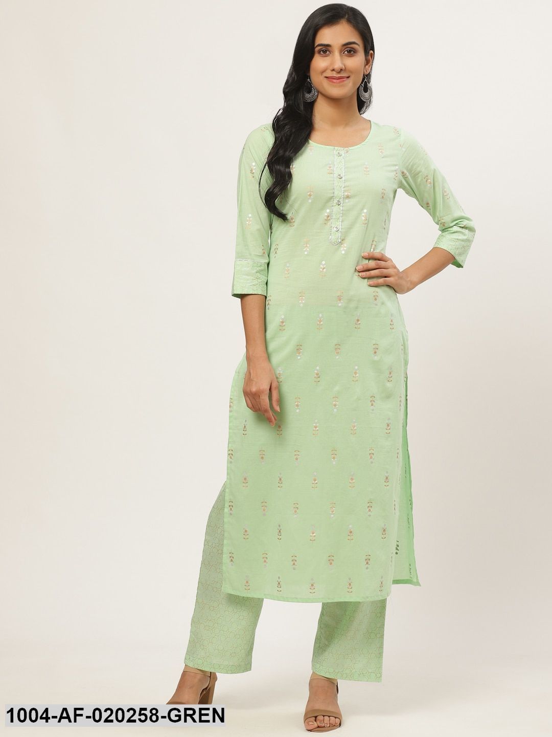 Green & Golden Printed Kurta with Palazzos