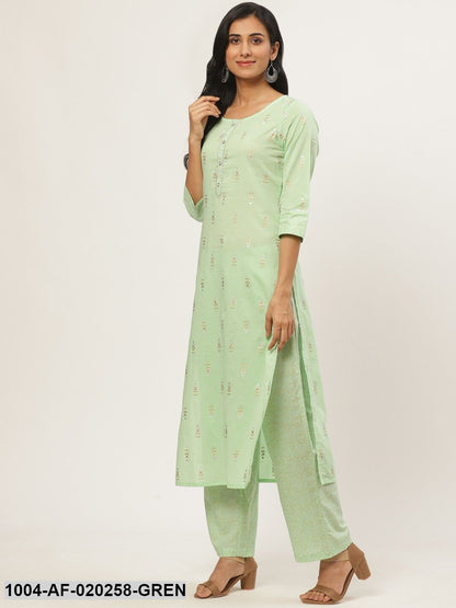 Green & Golden Printed Kurta with Palazzos