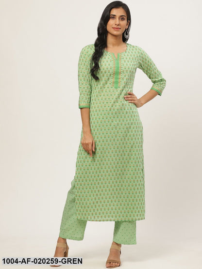 Green & Golden Ethnic Printed Kurta with Palazzos