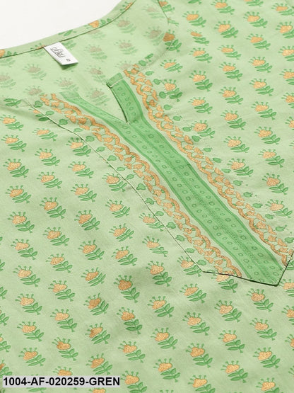 Green & Golden Ethnic Printed Kurta with Palazzos