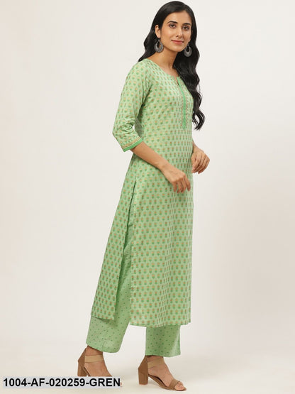 Green & Golden Ethnic Printed Kurta with Palazzos