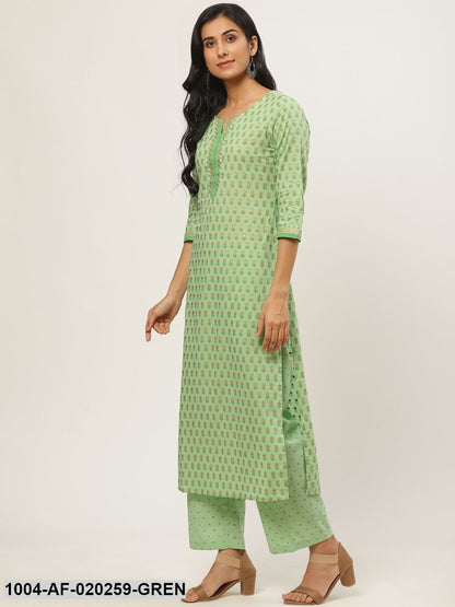 Green & Golden Ethnic Printed Kurta with Palazzos