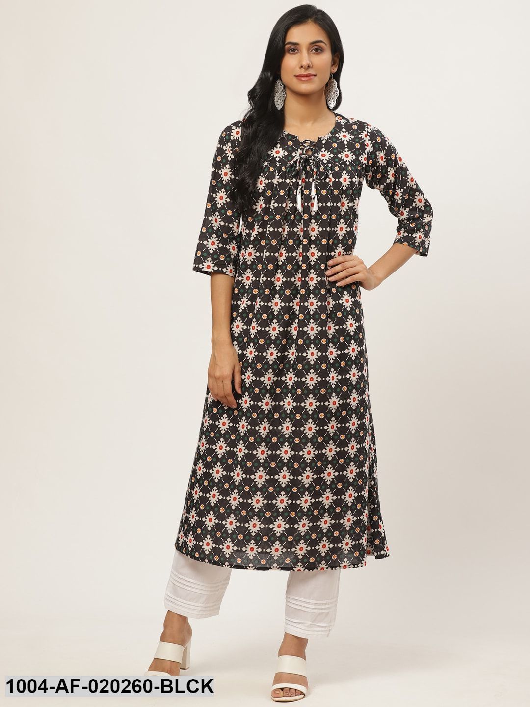 Black & White Tribal Printed Kurta with Trousers
