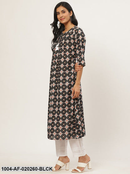 Black & White Tribal Printed Kurta with Trousers
