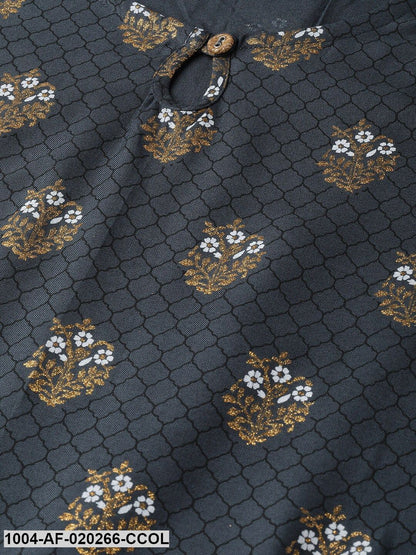 Charcoal Grey & Golden Printed Kurta with Sharara & Dupatta