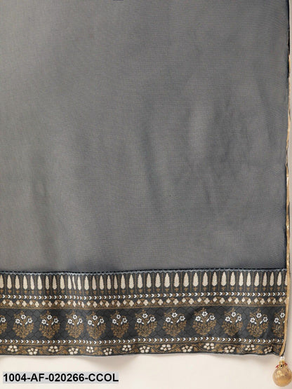 Charcoal Grey & Golden Printed Kurta with Sharara & Dupatta