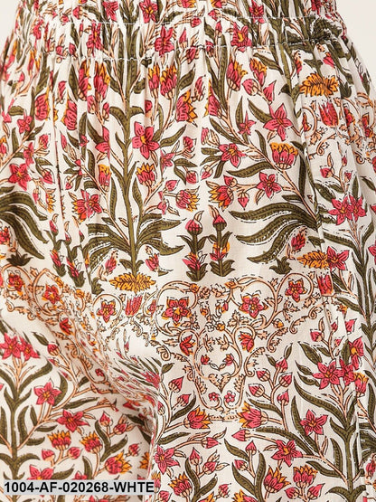White & Pink Printed Anarkali Kurta with Palazzos
