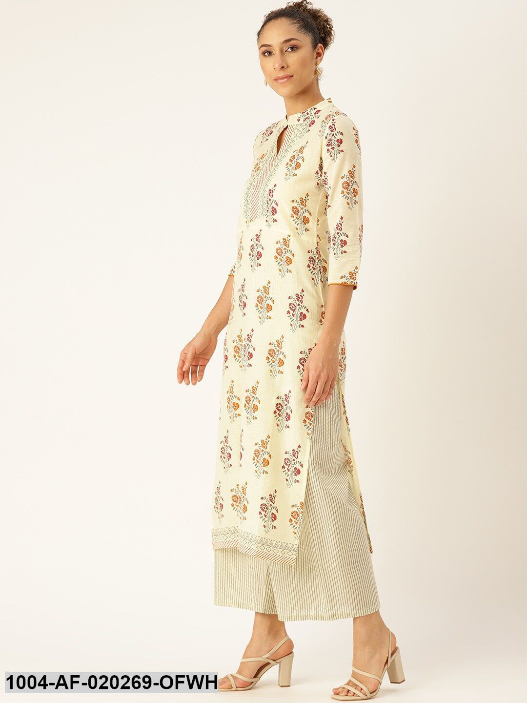Off-White & Grey Printed Kurta with Palazzos & Dupatta