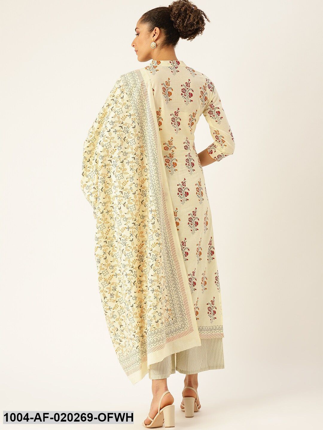 Off-White & Grey Printed Kurta with Palazzos & Dupatta