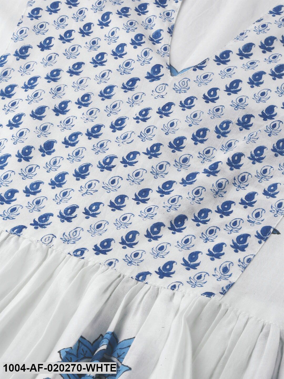 White & Blue Printed Kurta with Palazzos & Dupatta