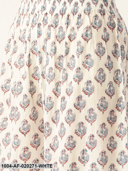 White & Blue Printed Kurta with Palazzos