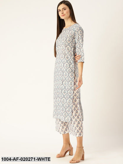 White & Blue Printed Kurta with Palazzos