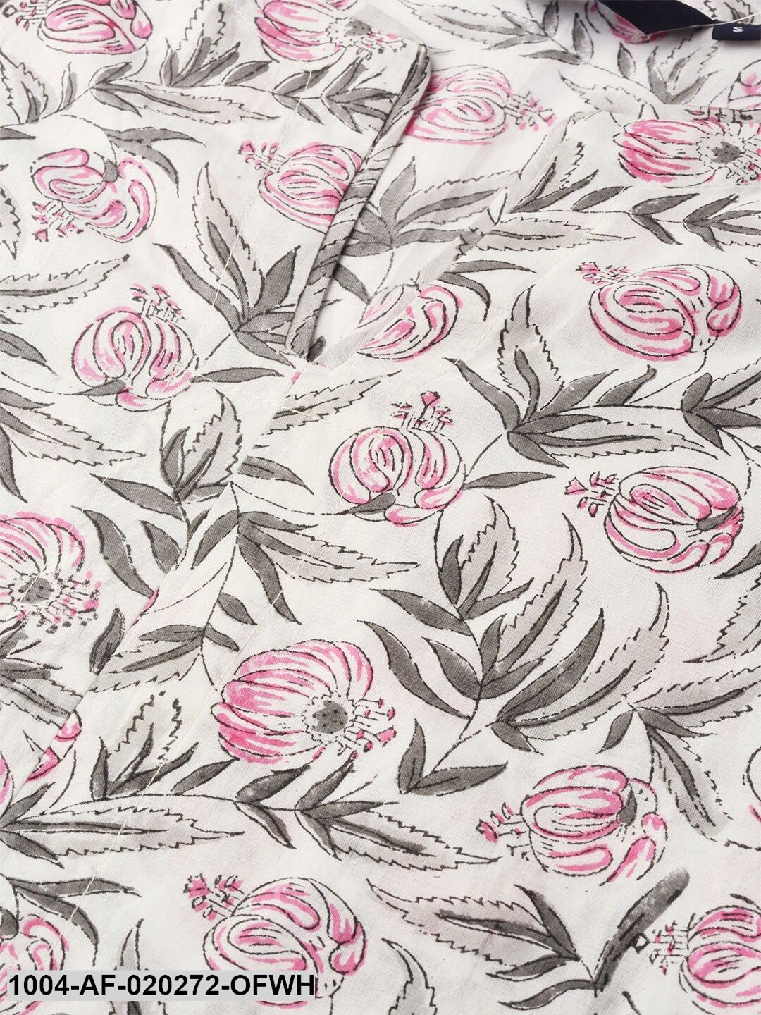 Off-White & Pink Floral Print A-Line Kurta with Palazzos