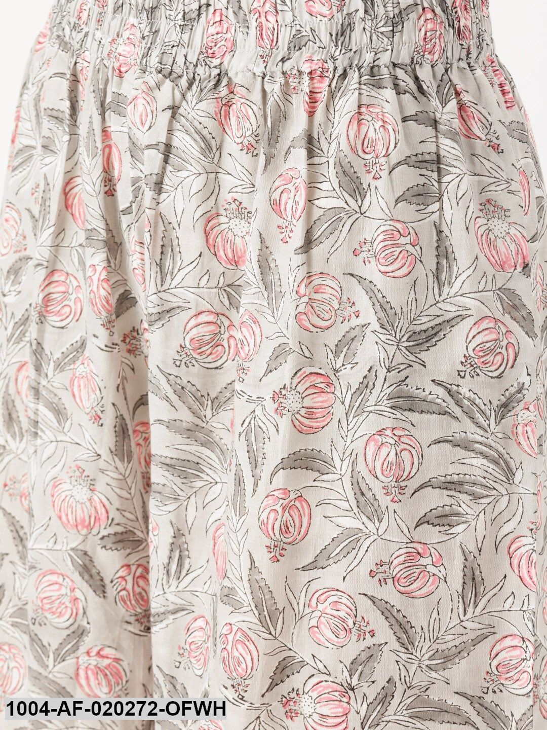 Off-White & Pink Floral Print A-Line Kurta with Palazzos