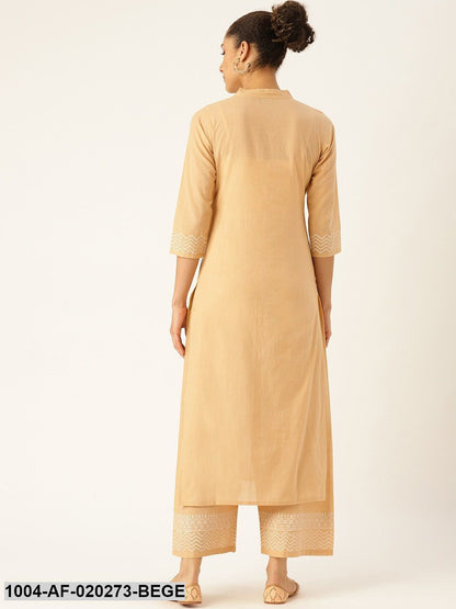 Beige & White Printed Kurta with Palazzos