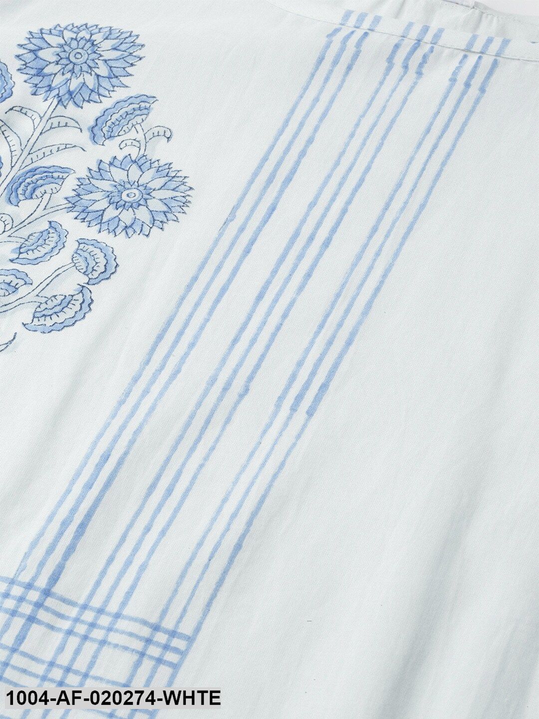 White & Blue Printed Kurta with Palazzos