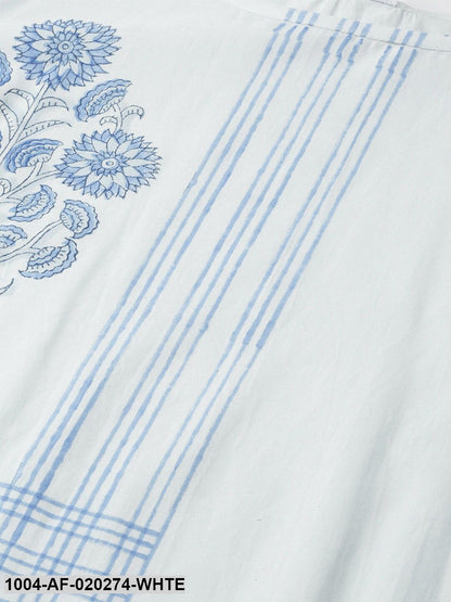 White & Blue Printed Kurta with Palazzos