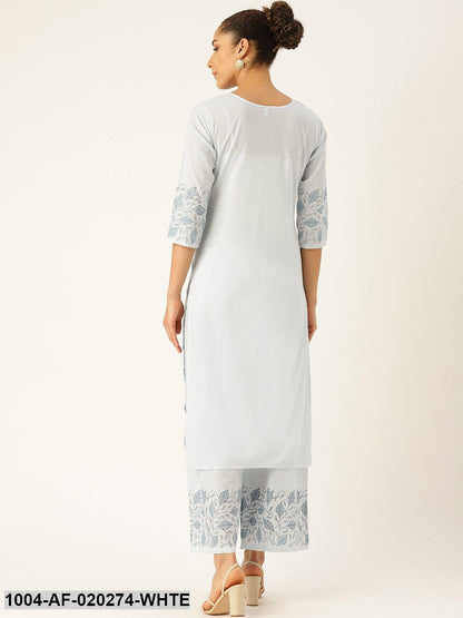 White & Blue Printed Kurta with Palazzos