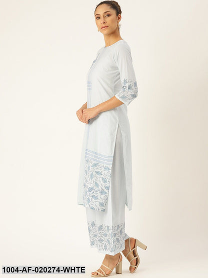White & Blue Printed Kurta with Palazzos