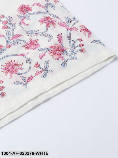 White & Pink Printed Kurta with Palazzos