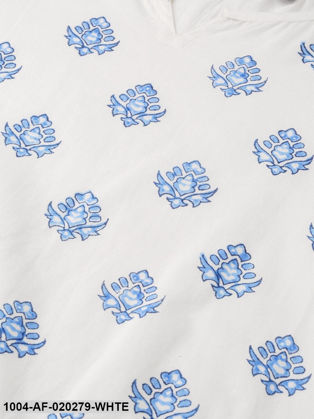 White & Blue Printed Kurta with Palazzos