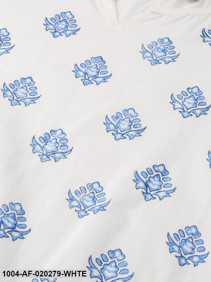 White & Blue Printed Kurta with Palazzos
