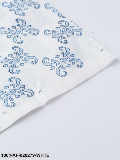 White & Blue Printed Kurta with Palazzos