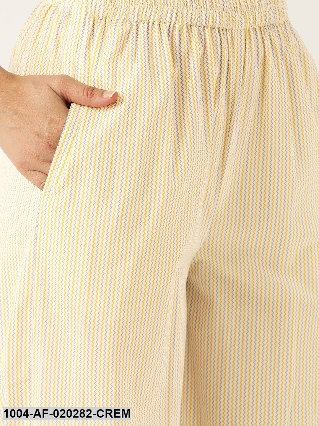 Cream-Coloured & Mustard Printed Kurta with Palazzos